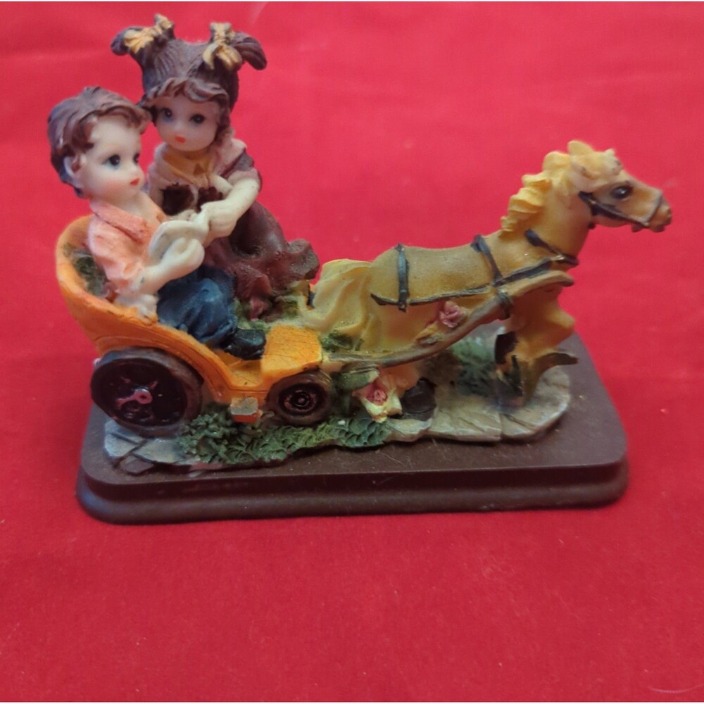 Cute little children statue setting horse carriage cart ornament gift home decor